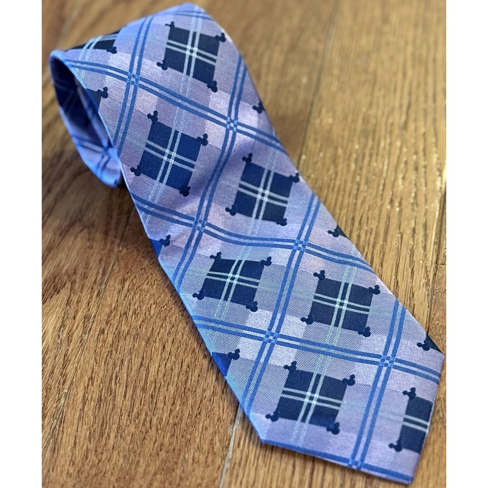 Disney Parks 58" Neck Tie Silk Purple Geometric Pattern Mickey Ears Mens 3.75"